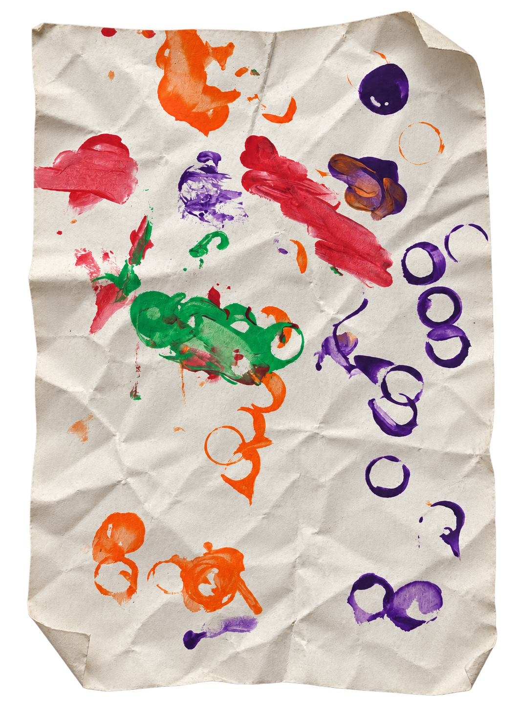 Hebe’s original colourful painting on a crumpled sheet of paper